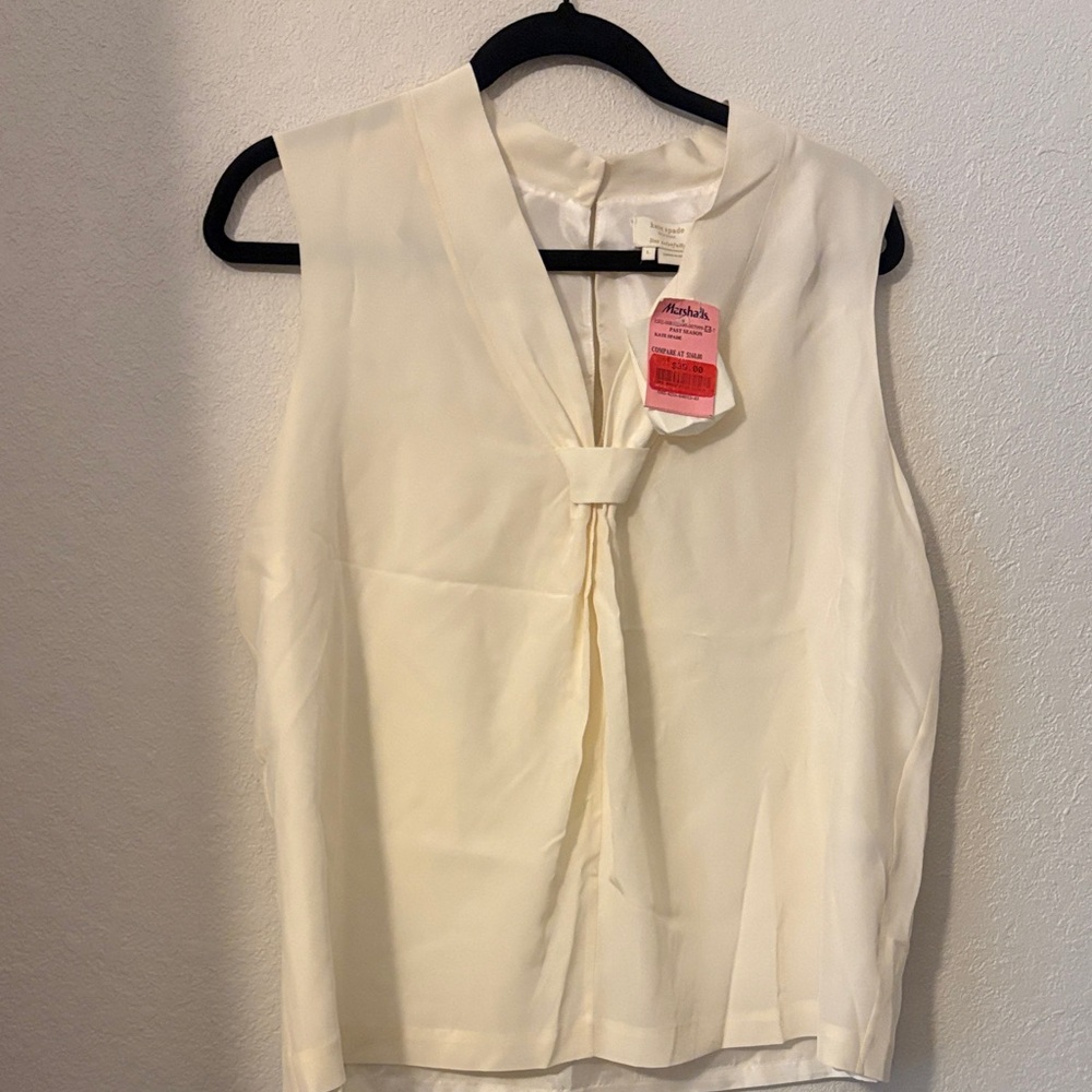Kate Spade Cream Sleeveless Blouse with Front Knot